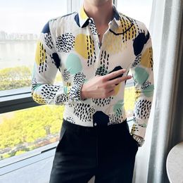 Men's Casual Shirts British Style Long Sleeve Shirt Men Autumn Fashion Vintage Print Buttons Down Slim Fit Male Social Nightclub Party