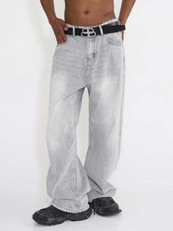 Men's Jeans Retro Raw Edge Mens Streetwear Casual Denim Pants Washed Distressed Loose Straightleg Men 230724
