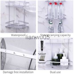 Towel Racks Space Aluminium Bathroom Shelf No Punching Shower Caddy Sheves Kitchen Storage Basket Adhesive Suction Corner Shelves Shower x0721