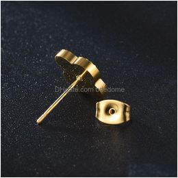 Stud Rose Gold Heart Earrings Square Round Stainless Steel Line Ear Rings For Men Women Hip Hop Fashion Jewelry Drop Delivery Dhyxz