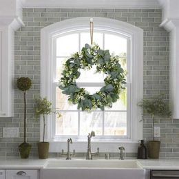 Decorative Flowers & Wreaths High Quality Eucalyptus Wreath Spring Artificial Green Leaves For Front Door Window Wall Decoration260K