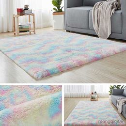 Carpets Soft Fluffy Living Room Carpet Plush Tie Dyeing Bedroom Bedside Carpet Non-slip Lounge Floor Rugs Mat Home Decor R230725