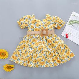 Girl Dresses Summer Toddler Clothes Set Baby Beach Casual Floral Printed Cotton Children Princess Dress Waistband