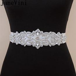 Wedding Sashes JaneVini Shining Rhinestone Dress Belt Pearl Crystal Bridal Satin Sash Beading Ribbon Belts Bridesmaid Waistband340N