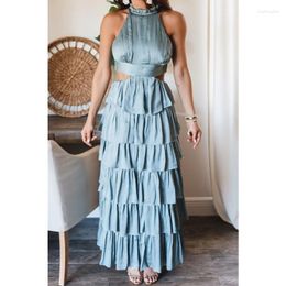 Casual Dresses Elegant Fashion Sleeveless High Waist Halter Corset Ruffle Graduation Evening Dress Summer Women Sexy Party Cake