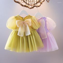 Girl Dresses Summer Children Toddler Baby Girls Sweet Mesh Big Bow Princess Dress Short Sleeve Cute Lovely Casual Clothes 9M-3Y