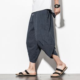 Men's Pants Baggy Cotton Harem Men 2023 Summer Japanese Vintage Striped Women Hip Hop Plus Size Wide Leg Pantalon 230724