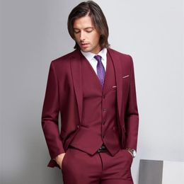 Men's Suits Plyesxale Men Suit 2023 Designer For Wedding Slim Fit One Button Burgundy Tuxedo Jacket Mens Business Formal Q129
