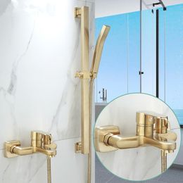 Bathtub Shower Set Wall Mounted Brushed Gold Bath and Shower Faucet Bathroom Cold and Hot Bath and Shower