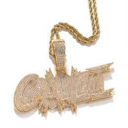 Pendant Necklaces TopBling A-Z Custom Name Letter Pendant Necklace Bling 5A Zircon 18K True Gold Plated 230724