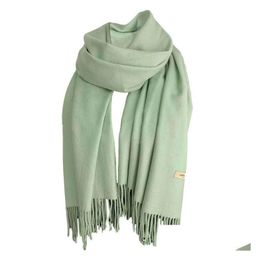 Scarves Winter Scarf Solid Thicker Women Wool Cashmere Neck Head Warm Lady Shawls Wraps Tassel Drop Delivery Fashion Accessories Hats Gloves