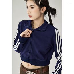 Women's Jackets Navy Blue Short Outwear Sweatshirt Women Stripe Cardigan Fashion Hip Hop Leisure Loose Winter Long Sleeves Coat Tops