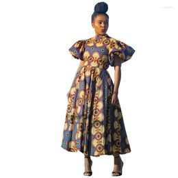 Ethnic Clothing Dashiki African Dress Women Puff Sleeve High Waist Robes 2023 Summer Fashion Print Streetwear Long Dresses