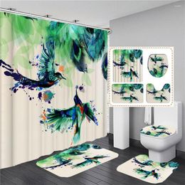 Shower Curtains Colourful Birds Print Curtain With Hook Set Simple INS Bathroom Anti-slip Bath Mat Carpets Rugs Home Decoration