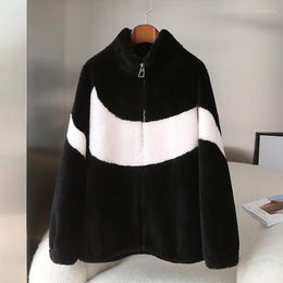 Women's Fur 2023 Warm Faux Winter Jacket Female Korean Loose Thick Lamb Wool Coat Stitching Womens Parkas Outwear