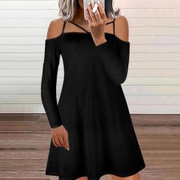 Casual Dresses Long Sleeve Off Shoulder For Women 2023 Sexy Mini Camis Dress Spring Autumn Strappy Black Grey White Backless