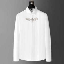 Men's Casual Shirts Europe And America High-end Wing Drill Embroidery Long Sleeve Shirt 2023 Spring Fashion Large Top