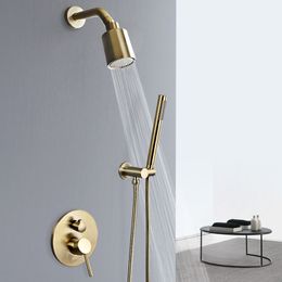 Bathroom Shower Set In Wall Brushed Gold Rainfall Shower Mixer, Cold & Hot Brass Bath and Shower Mixer Tap Brass Bathroom Faucet