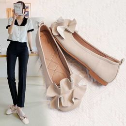 Dress Shoes square toe japanese style ruffles flats women Cosy single leather shoes woman loafers soft bottom pregnant/nurse moccasins 2022 L230724