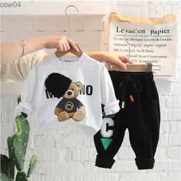 Toddler Active Children Suits fashion baby boys girls clothes Cartoon Bear long sleeve hoodie+pants 2pcs kids infant outfits L230625