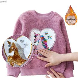 Girl Sweater Toddler Girls Winter Wool Thick Clothes Casual Plus Fleece Warm Sweatshirts Discolored Sequin Kids Coat L230625