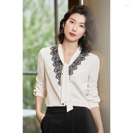 Women's Blouses Blouse Lady Long Sleeve Spring And Autumn Design Sense Lace Stitching Chiffon Loose Western-style Shirt