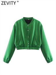 Women's Jackets Zevity Women Fashion Stand Collar Single Breasted Pocket Green Short Jacket Female Long Sleeve Casual Slim Chic Coat Tops CT3070 L230724