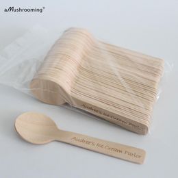 Set Laser Engraved Wooden Mini Spoons for Handmade Ice Cream Cake Desserts Small Biodegradable Coffee Spoons Tea Spoons Eco Birch