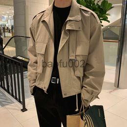 Men's Jackets 2023 Spring and Autumn Tooling Jacket Men's Korean Style Trendy Handsome Fake Two-piece Japanese Retro Casual Jacket Coat J230724