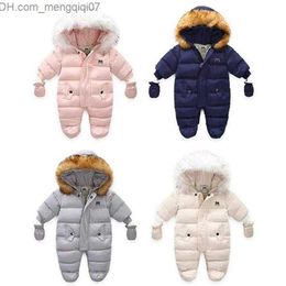 Rompers New Born Baby Winter Clothes Toddle Jumpsuit Hooded Inside Fleece Girl Boy Clothes Autumn Overalls Children Outerwear341v254T Z230724