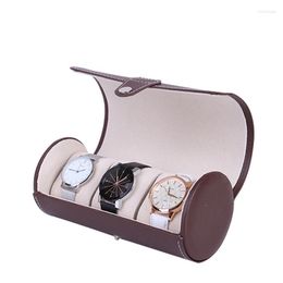 Watch Boxes 3 Slots Roll Travel Case Chic Portable Vintage Leather Display Clock Storage Box With Slid In Out Organizers