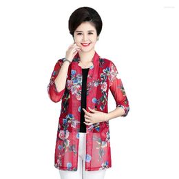 Women's Jackets Female Sunscreen Clothing Summer 2023 Products Mothers Wear Five Point Sleeve Loose Printed Lace Shirt 5XL