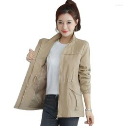 Women's Trench Coats Jacket Spring Autumn Double Gary Causal Windbreaker Female Basic Jackets Zipper Lightweight Outwear R1691