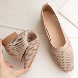 Dress Shoes 2023 Hollow Out Mesh Shallow Loafers Ladies Soft Bottom Work Shoes Closed Toe Ballet Flats Breathable Knitted Women Driving Shoe L230724