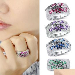 Cluster Rings Exquisite Fashion Shiny Colorf Crystal Zircon Tree Branch Ring For Women Unique Wedding Jewellery Gift Drop Delivery Dhhpk