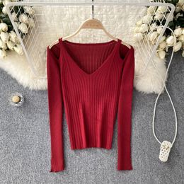 Women's Sweaters Autumn Pure Desire Wind Design Sense Niche Strapless Long-sleeved Lining Repair Body Thin Bottoming Knitted Sweater