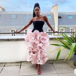 Party Dresses Chic Strapless Flower Shape Ruffles Stain Aso Ebi Ankle Length Prom Dress South African Style Mermaid Evening Gown