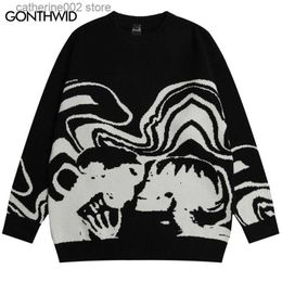 Men's Sweaters Vintage Knitted Sweaters Streetwear Y2K Grunge Hip Hop Skull Skeleton Jumpers Men Harajuku Casual Punk Gothic Pullover Couples T230724