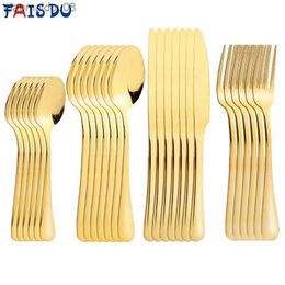 24 Pcs/set Stainless Steel Cutlery Dinnerware Golden Table Cutlery 24 Pieces Kitchen Tableware Spoons Forks L230704