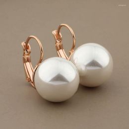 Dangle Earrings Classic 585 Rose Gold Colour For Women Bride Wedding14mm Round Pearl Elegant Korean Fashion Jewellery Gift