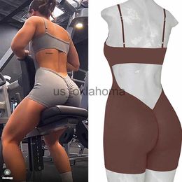 Yoga Outfit 2023 Pad V Cut Back Scrunch Yoga Sets Bodysuit Body Training Fitness One Piece Jumpsuit Dancing Female Yoga Suit Romper J230725