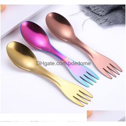 Spoons Two Head Spoon Fork Stainless Steel Home Kitchen Dining Flatware Noodles Ice Cream Dessert Outdoor Cam Tableware Cutlery Drop D Dh0Vo