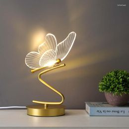 Table Lamps Creative Acrylic Butterfly Lamp For Bedroom Living Room Post-modern Bedside Golden Led Desk Light Home Decoration