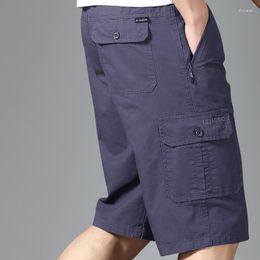 Men's Pants Summer Clothes Solid Colour Pockets Elastic Beach Leisure Home Vacation High-end Breathable Loose Cotton Short