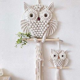 Decorative Objects Figurines Owl Tapestry Hand-woven Owl Dream Catcher Wall Hanging Macrame Mandala Tassel Boho Decor Apartment Dorm Room Home Decoration L230724