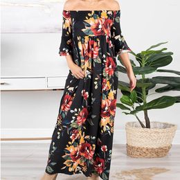 Casual Dresses Fashion Womens Off Shoulder Floral Print Sexy Dress Long Ladies Maxi Boho Style Summer 2023