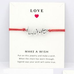 Charm Bracelets Love Double Hearts Antique Sier Card Navy Coral Wax Cords Women Men Girl Boy Jewellery Christmas Gift Drop Delivery Dhu29