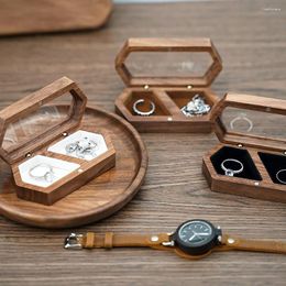 Jewellery Pouches Walnut Wood Tray Case Display Storage Box Portable Ring Earrings Necklace Organiser Holder