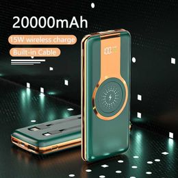 20000mAh Qi Wireless Power Bank PD 20W 22.5W Fast Charging External Battery Pack for iPhone Huawei Xiaomi Powerbank With 2 Cable L230619