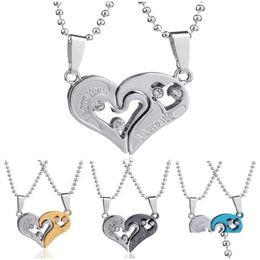 Pendant Necklaces Fashion Couples Brick Heart Shaped Pendants Necklace For Friendship Two Piece Jewellery Valentines Day Gift Drop Delivery